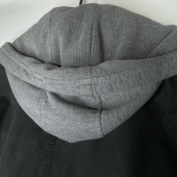 Levi’s Black Heavyweight Lined Men’s Trucker Jacket with Gray Waffle Hood Large - Picture 10 of 11